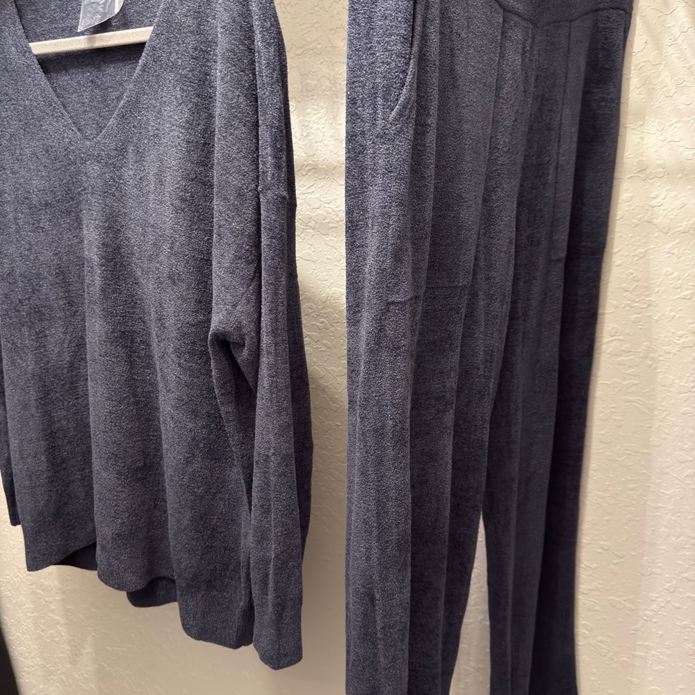Barefoot Dreams V-Neck Sweater and wide leg pants ( color is Tidewater) size XL